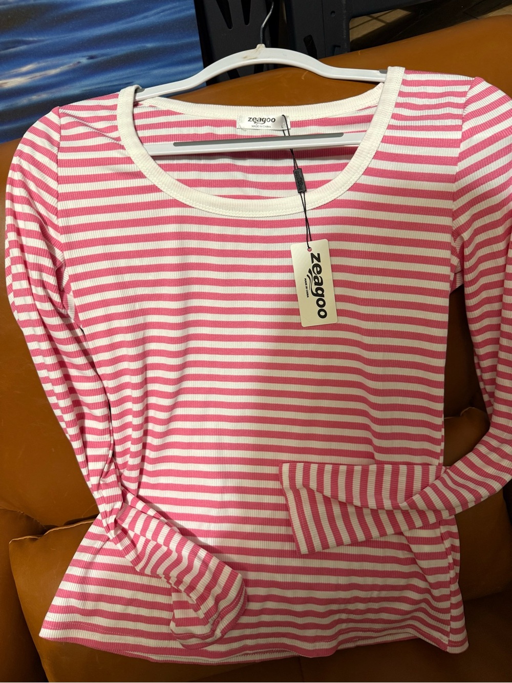 zeagoo Pink and White Striped Scoop Neck Top
